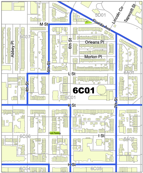 Map of the new ANC 6C01 boundaries, which are from Florida Ave NE to H Street NE, and roughly from 4th Street NE to 7th Street NE.